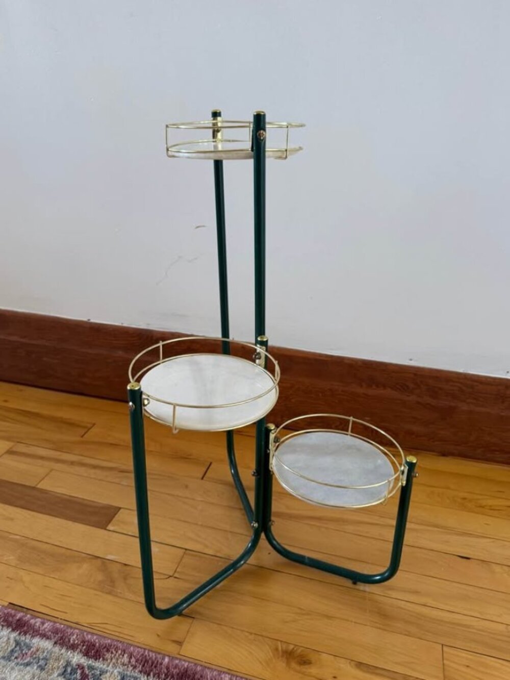 Vintage Mid-Century Modern 3-Tier Metal & Marble Plant Stand